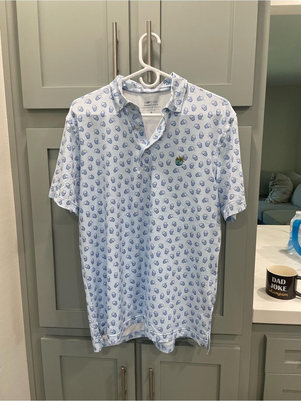 Vineyard Vines Light Blue Polo with Navy Shell Print